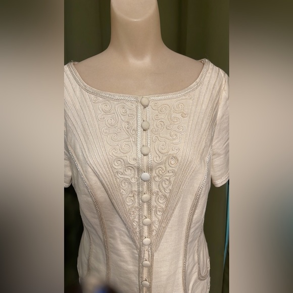 Vintage  Linen Button Front Dress Vintage Wedding Boho Bride - Picture 4 of 12